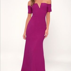 Lulus Lynne Magenta Off-the-Shoulder Maxi Dress